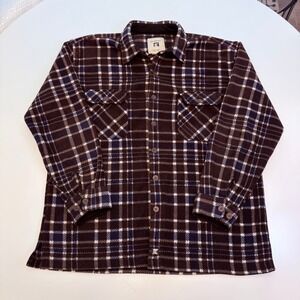 Juneau Fleece‎ Shirt Jacket Plaid Button Up Long Sleeve Brown XXL